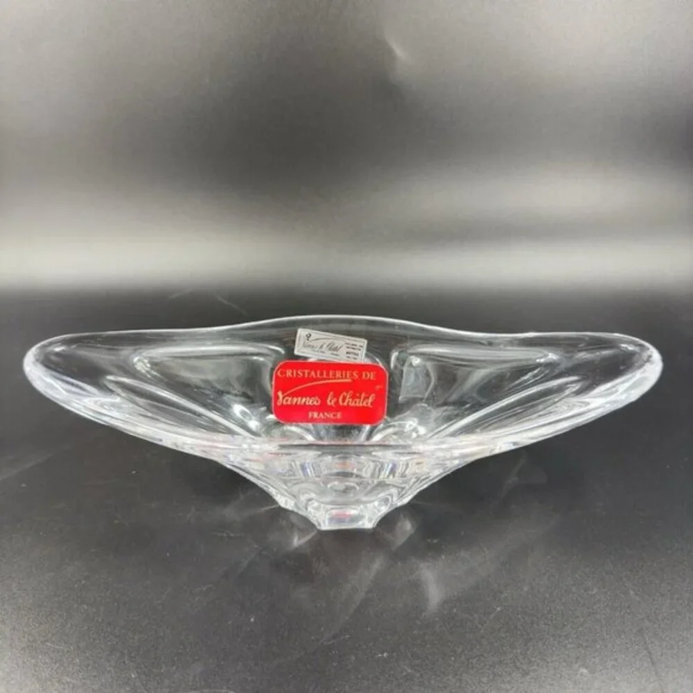 Vintage Cristalleries de Vannes le Chatel France Glass Clear Elongated Dish Bowl